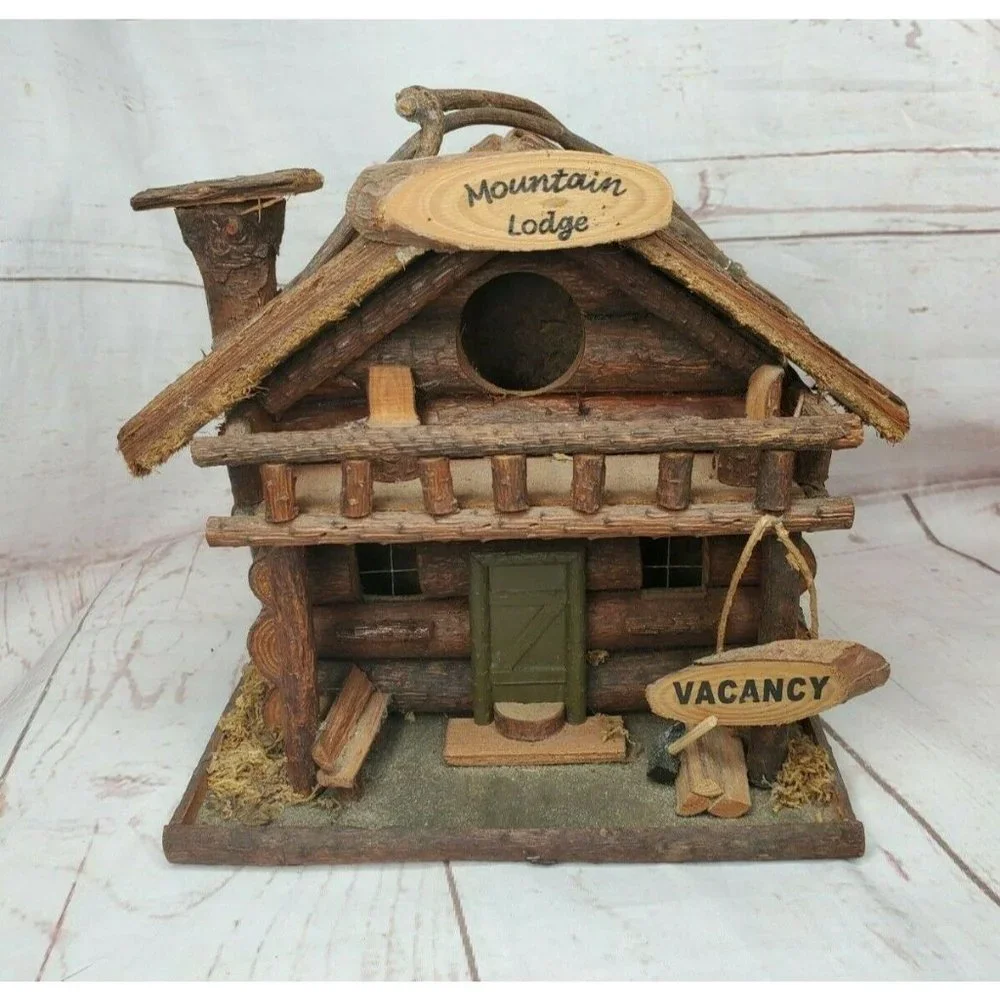 Rare Vintage Mountain Lodge Decorative Real Wood 3d Wood Cabin Bird House Feeder